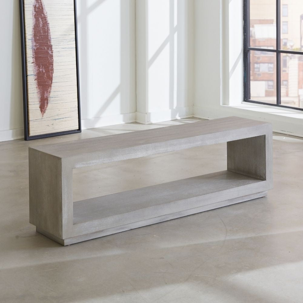 Modern Gray Wood Rectangular Coffee Table with Open Shelf