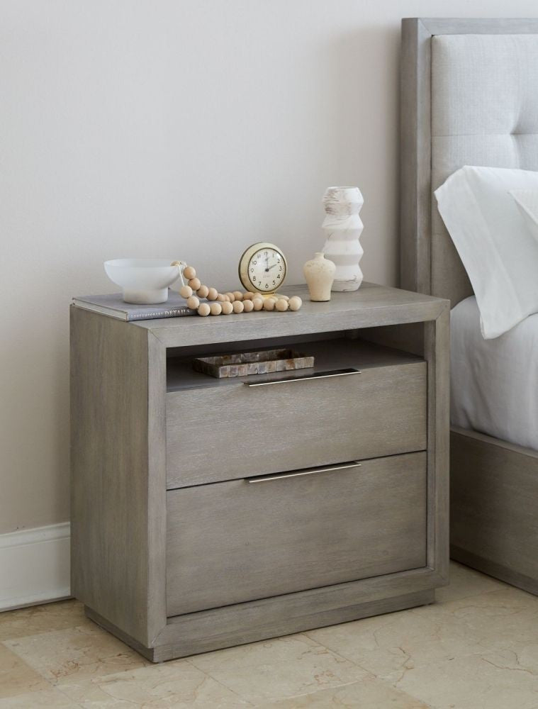 Sleek Bedroom Nightstand with Storage & Built-in Cord Management