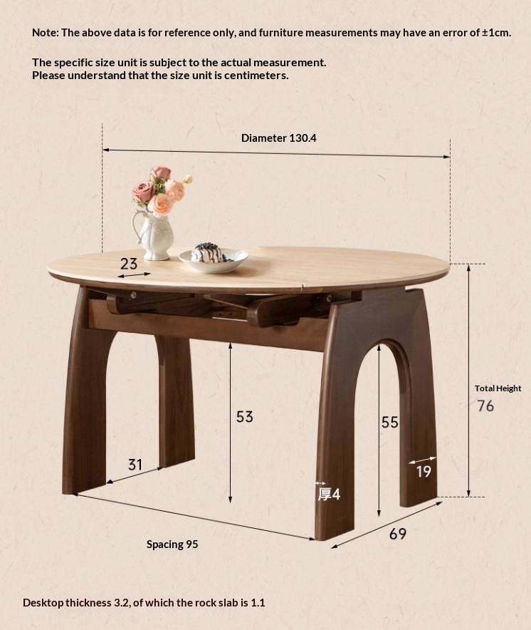 Black Walnut Solid Wood Round Dining Table Expandable Sintered Stone Top